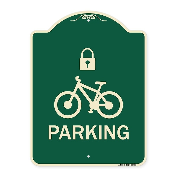 Signmission Parking With Cycle and Lock Symbol Heavy-Gauge Aluminum Architectural Sign, 24" x 18", G-1824-23476 A-DES-G-1824-23476 - main
